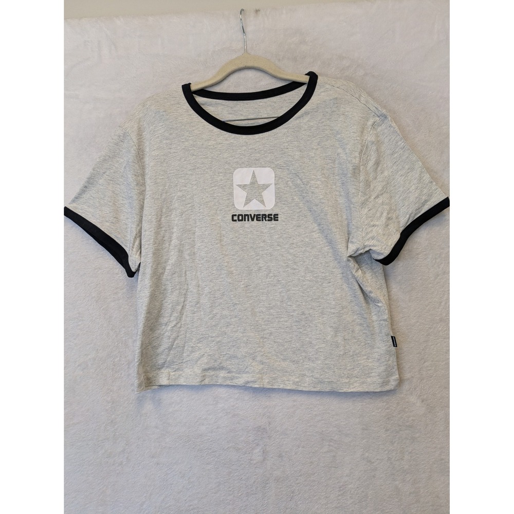 NEW Converse Women's Size‎ XL Gray Ringer Crop T Shirt Style CVW5T517-LGH